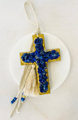 Handcrafted Crystal Cross - Dark Blue/Gold