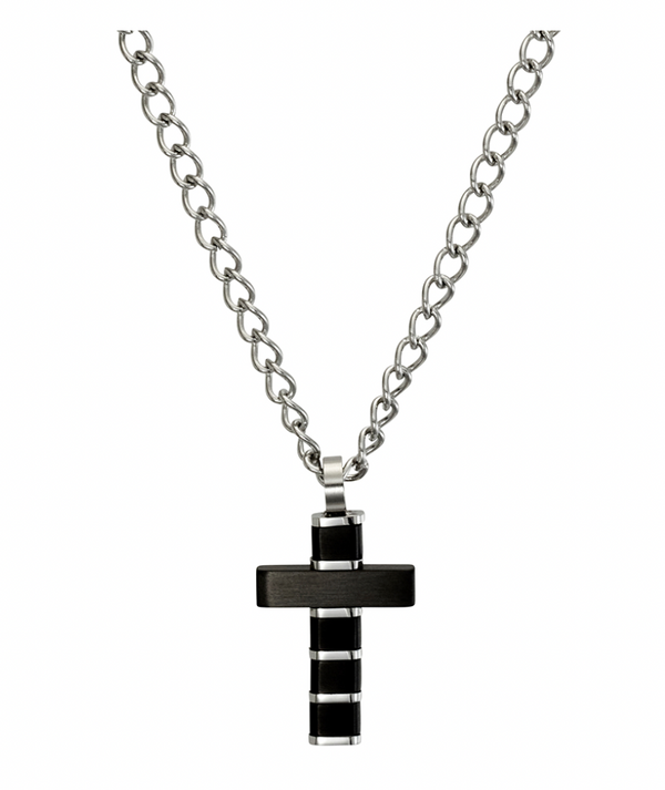 Mens Black and Silver Cross Necklace