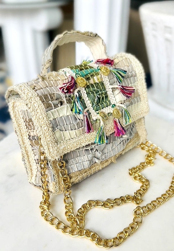 Designer Gold Coin and Tassel Cross Body Bag