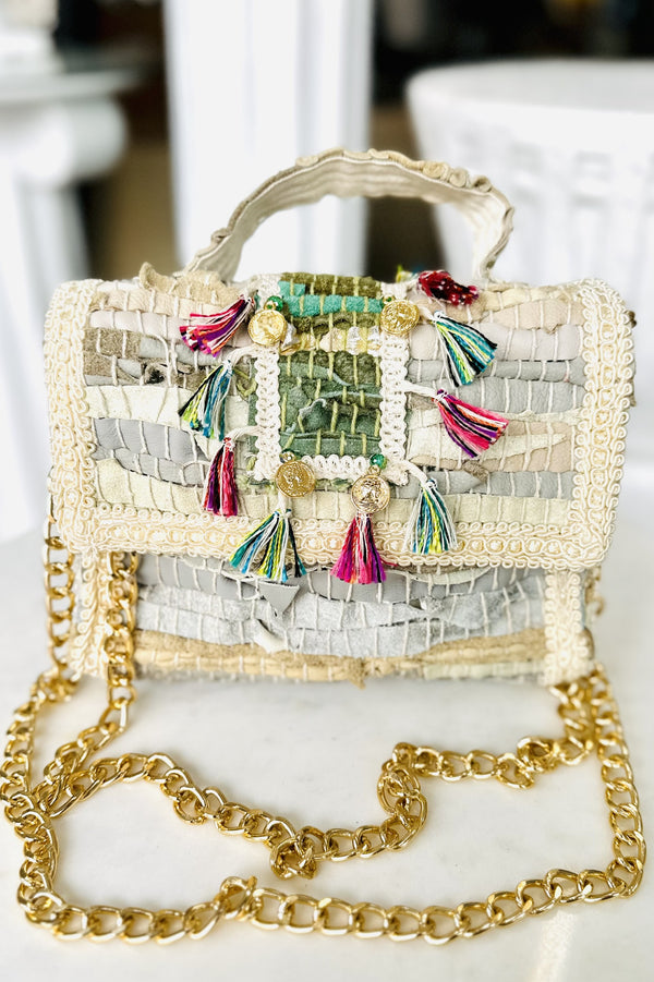 Designer Gold Coin and Tassel Cross Body Bag