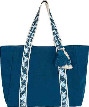 Greek Meander Strap Beach Bag - Blue