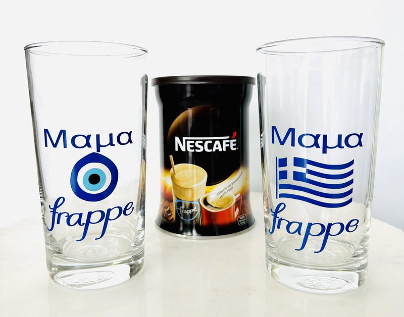 Greek Mama Frappe Glass - Mati or Flag Design