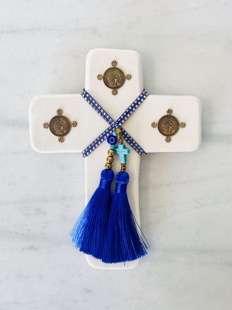 Ceramic Coin Cross- White