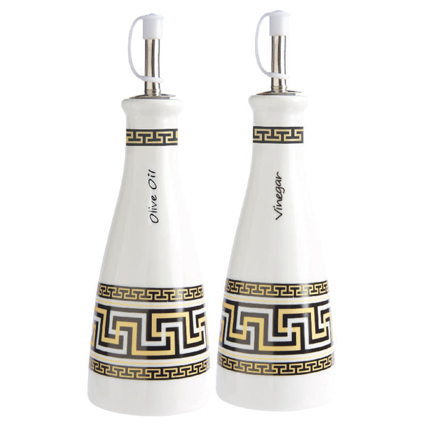 Greek Key Olive Oil and Vinegar Bottle Set