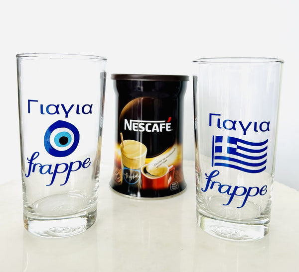 Yiayia Frappe Glass - Mati or Flag Design