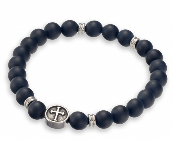 Mens Beaded Cross Bracelet